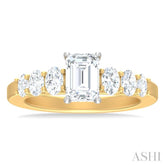 1 ctw Emerald Shape Oval and Round Cut Diamond Semi Mount Engagement Ring in 14K Yellow and White Gold